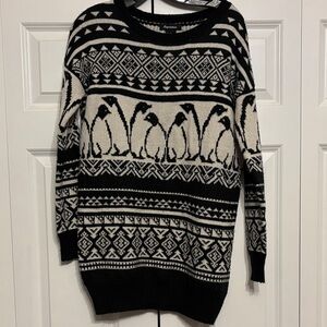 Black and White Penguin Pattern Sweater